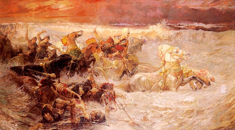 “Pharaoh's army engulfed by the Red Sea”, Frederick Arthur Bridgman – Lizenz: gemeinfrei.
