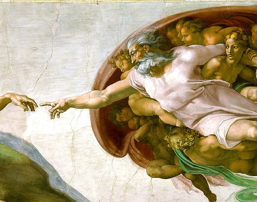 Ausschnitt aus dem Fresko „Die Erschaffung Adams“ von Michelangelo, entstanden zwischen 1508 und 1512 in der Sixtinischen Kapelle – Lizenz: gemeinfrei.
