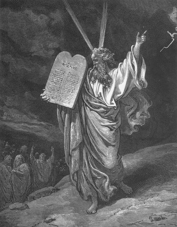 Gustav Doré, 1866, “Moses Giving the Law on Mt. Sinai”. Lizenz: gemeinfrei.