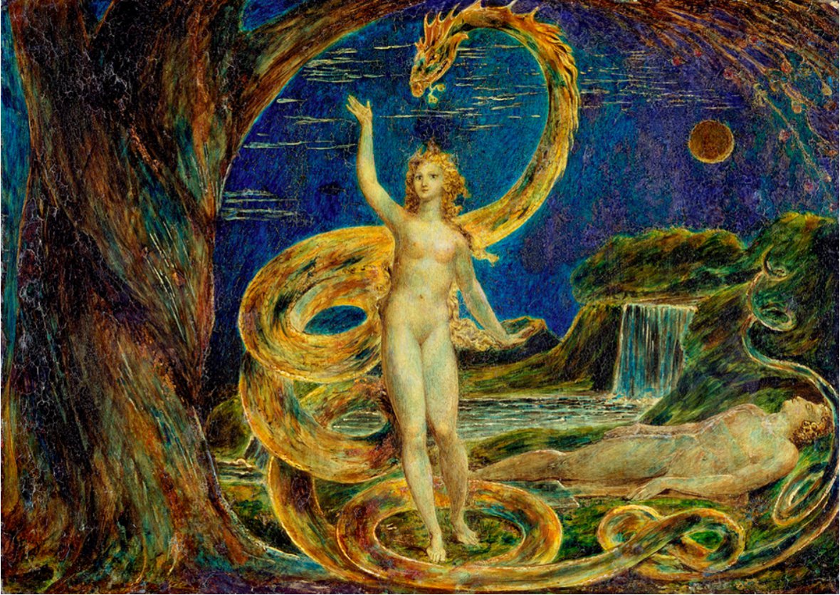 “Eve Tempted by the Serpent”, William Blake, ca. 1799-1800, Victoria and Albert Museum in London – Lizenz: gemeinfrei.