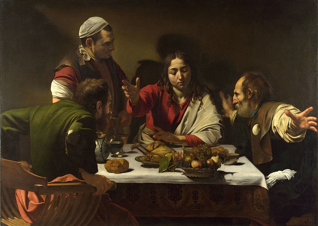 Michelangelo Merisi da Caravaggio, Das Mahl in Emmaus zwischen 1601 und 1602 Caravaggio, gemeinfrei via wikicommons