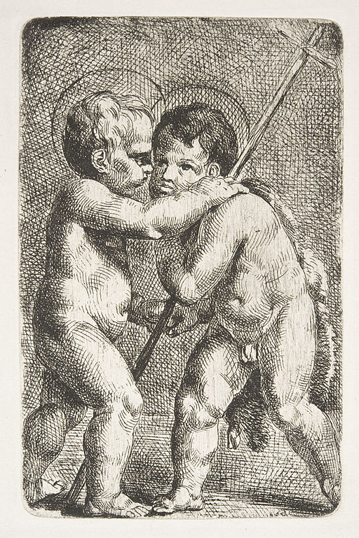 Hermann Steinfurth, Junger Jesus Christus und Johannes der Täufer umarmen sich (ca. 1841), Philadelphia Museum of Art [Public domain]