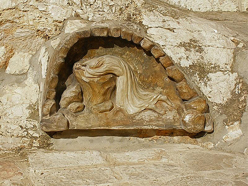 Jesus in Getsemane, Mauerrelief im Garten Getsemane, Foto 4.8.2007, CC BY-SA 2.0